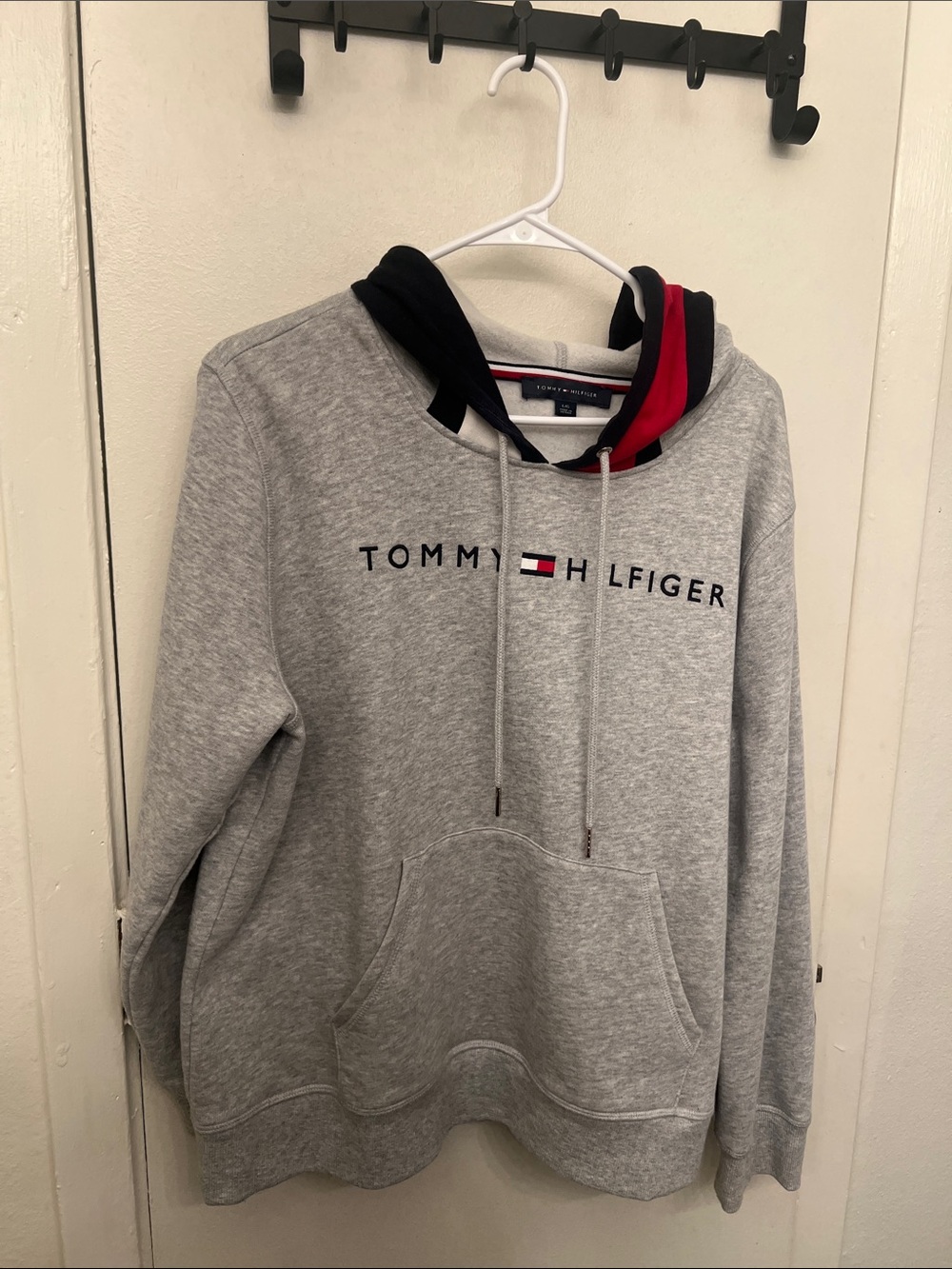 Women’s Tommy Hilfiger Gray Hoodie with Navy & Red Hood Trim